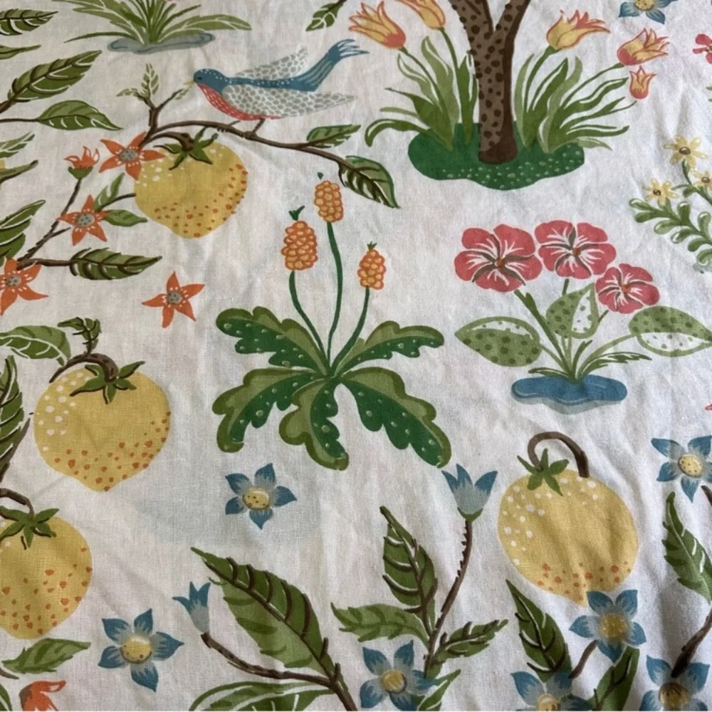 RARE Pottery Barn Jocelyn Lemons & Birds Floral Duvet Cover KING Botanical Tree
